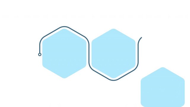 Blue hexagon infographic 3 steps template animation, sequence options HD video, process layout empty design element, animated blank diagram visualization motion graphics on transparent background