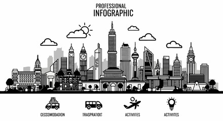 Obraz premium Black And White Cityscape Illustration.