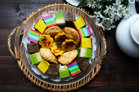 Traditional Malay Kuih Platter With Tea Setting