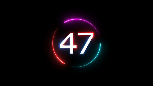A dynamic circular illustration, and glowing count neon number 47 illustration . on a black background. and creating a stunning 4k illustration.
