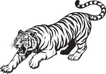 Obraz premium Tiger Vector Illustration Black and White Wild Animal Tattoo Design