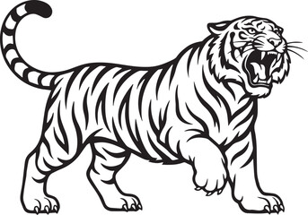 Obraz premium Tiger Vector Illustration Black and White Wild Animal Tattoo Design