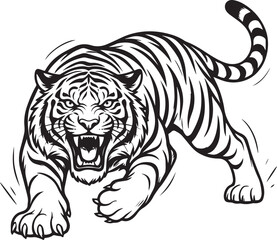 Obraz premium Tiger Vector Illustration Black and White Wild Animal Tattoo Design
