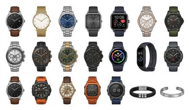 Business and Luxury Wrist Watch Collection Vector Illustration with Smart Timekeeping Devices