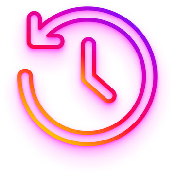 Memories past recall history social nostalgia flashback remember moment social media neon glow icon with pink to purple magenta gradient outline and soft electric glow on transparent background.