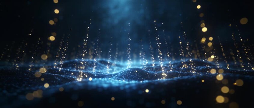Particle wave background for text glowing blue light abstract design glitter magic digital fantasy energy motion dreamy elegant depth bokeh sparkle futuristic field banner presentation