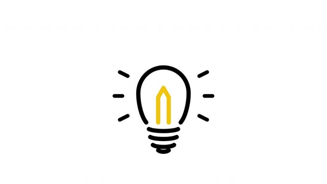 Simple black light bulb icon glowing on white background 4k