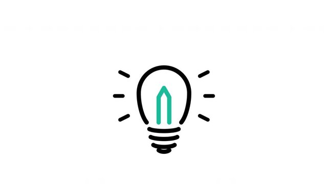 Minimalist blue light bulb icon glowing on white background 4k
