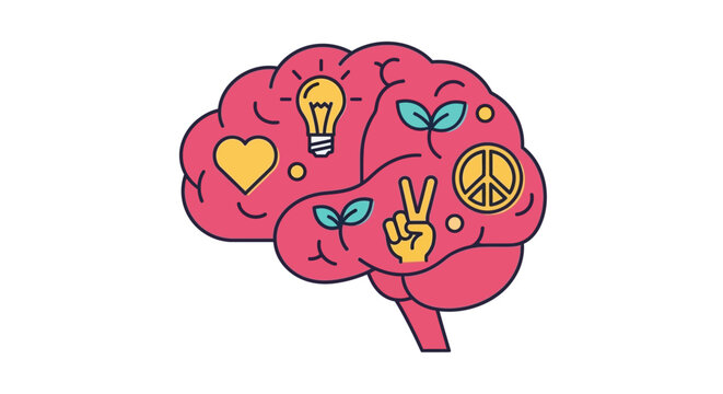 Brain with creative thoughts and symbols.