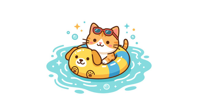 Cartoon cat and dog in float.