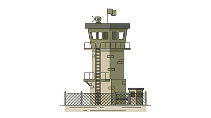 Watchtower with fence and flag on top. © Yakup