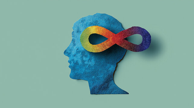 World Autism Awareness Day Concept with Rainbow Infinity Symbol Brain, Neurodiversity, Inclusion and Acceptance