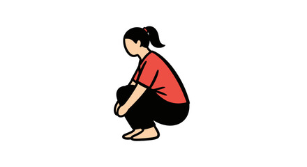 Fototapeta premium Young woman in red shirt and black pants crouching