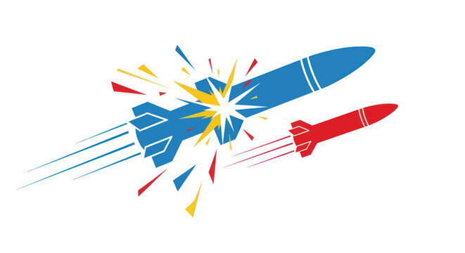Two rockets in a dynamic, explosive confrontation.