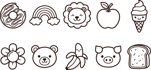 Obraz premium Silhouette of cute food and animal icons