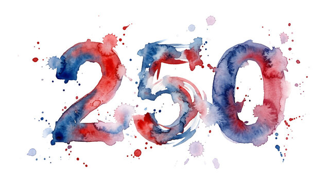 250 watercolor numbers, isolated on transparent background