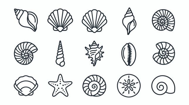 Minimalist beach shell icon collection with starfish and sand dollar
