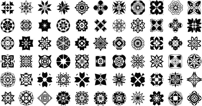 Set of decorative floral and geometric mandala patterns