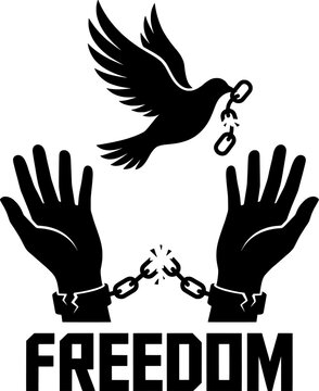 Freedom and Liberation Concept Vector Illustration with Dove Breaking Chains and Raised Hands Symbolizing Human Rights