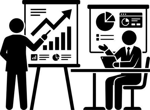 Business Presentation and Financial Analysis Team Meeting Vector Illustration with Growth Charts and Data Analytics