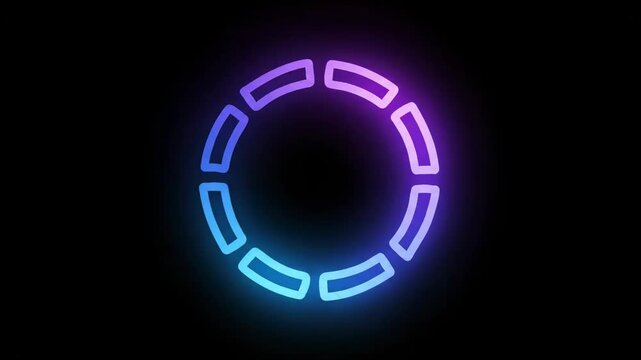 Minimalist Loading Animation with White Glowing Segmented Circle Progress Bar on Black Background, Ideal for UI Design and Video Transitions.