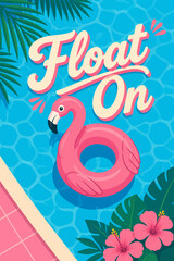 Naklejka premium Summer Flamingo Vector Illustration Pool Float Tropical Leaves Design