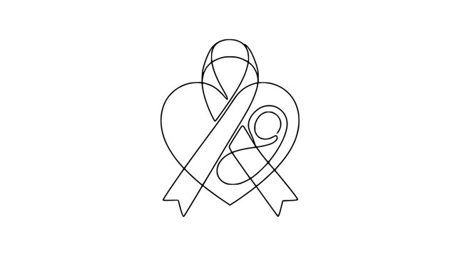 Heart and Ribbon Continuous Line Drawing, Symbolizing Hope and Support