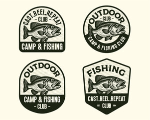 Fototapeta premium VINTAGE FISHING OUTDOOR ADVENTURE LOGO BADGE PATCH FOR HAT, T-SHIRT, STICKER