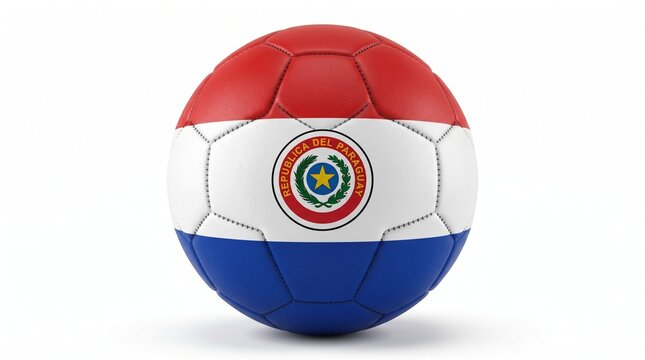Soccer Ball Textured with the National Flag of Paraguay Isolated on White Background