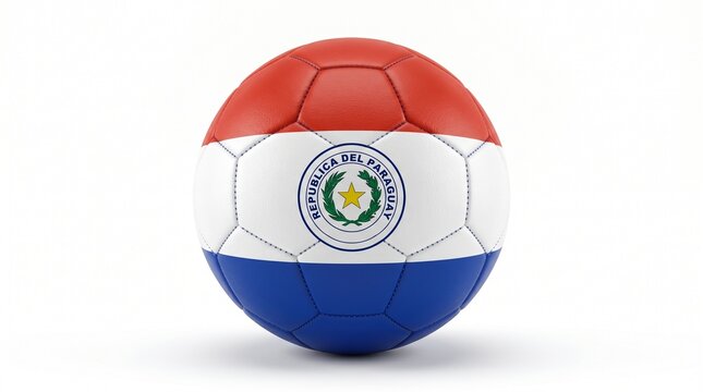 Soccer Ball Textured with the National Flag of Paraguay Isolated on White Background
