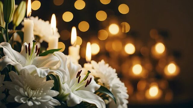Candlelit Lilies and Bokeh Lights for Somber Occasions.