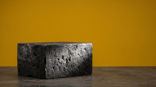 Rough cast iron metal display block with hidden high-contrast light