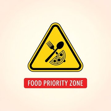 Warning sign for food priority zone with exclamation mark.