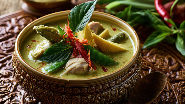 high fidelity thai green curry with chicken photography