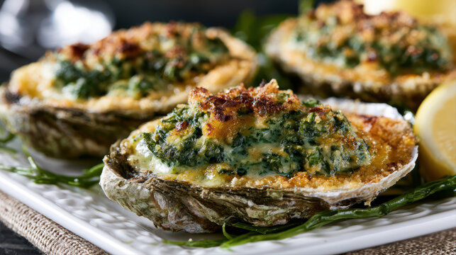 food photography of dynamic baked oysters rockefeller