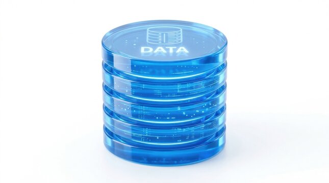 Blue database server stack icon on white background