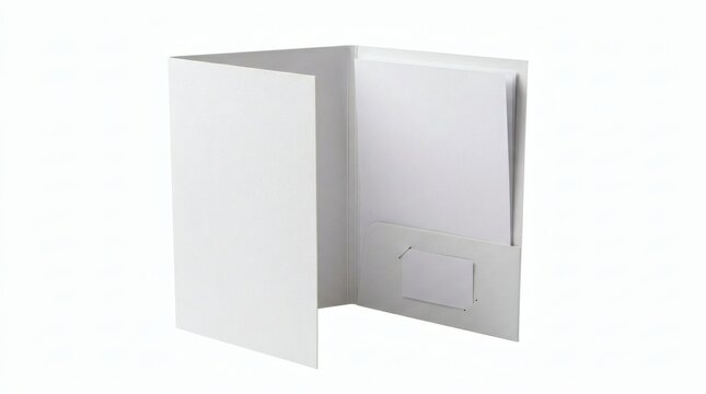 Blank White Presentation Folder Mockup Partially Open Isolated Background