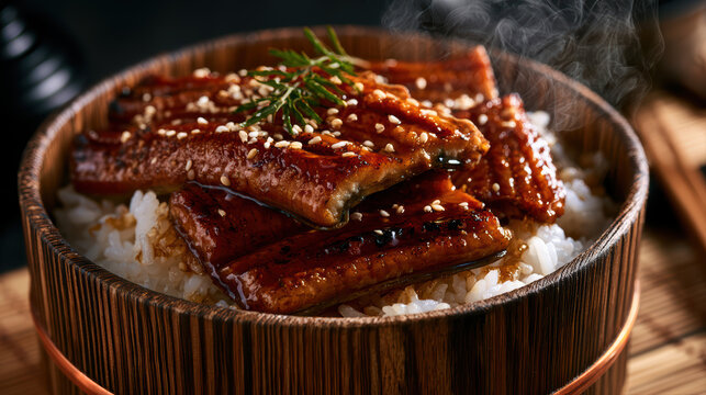 high fidelity food photography of japanese unagi don