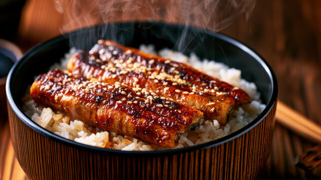 japanese unagi don photography grilled eel rice bowl
