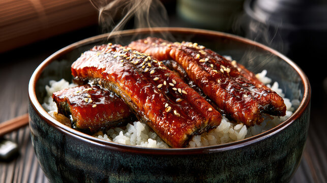 transparent food photography of japanese unagi don
