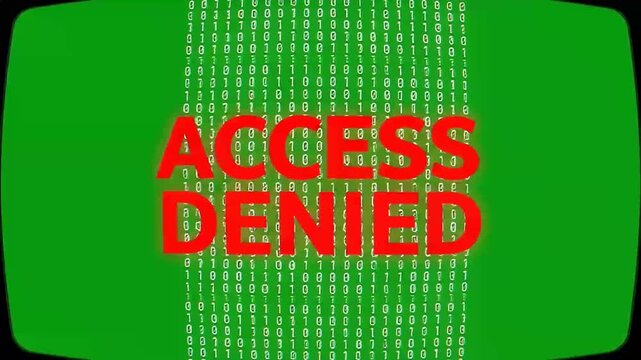 Glitchy access denied warning on a digital green computer screen