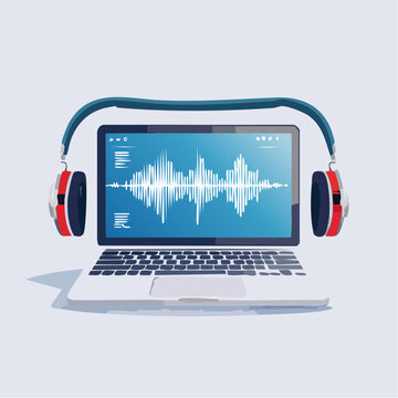 音波を表示するノートパソコン デジタル音楽制作と音声編集のコンセプト