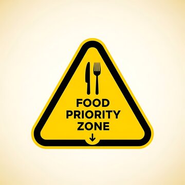 Yellow warning sign food priority zone icon.