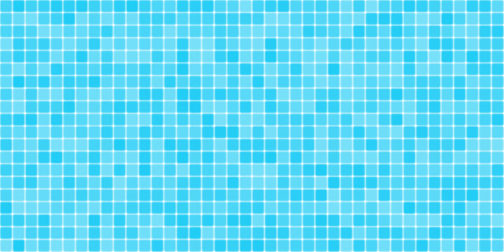 Blue pool tile mosaic pattern with water reflection and rectangular grid background