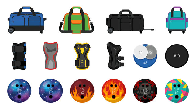Bowling balls and bags collection.