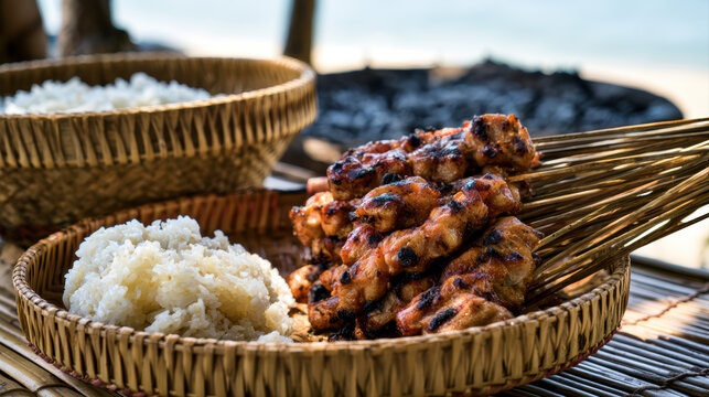 thai grilled pork skewers moo ping food photography