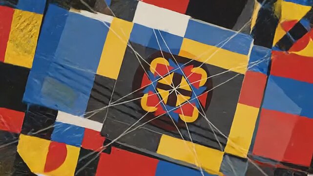 Abstract Geometric Animation Transitioning from Minimalist Shapes to Colorful Mosaic Pattern