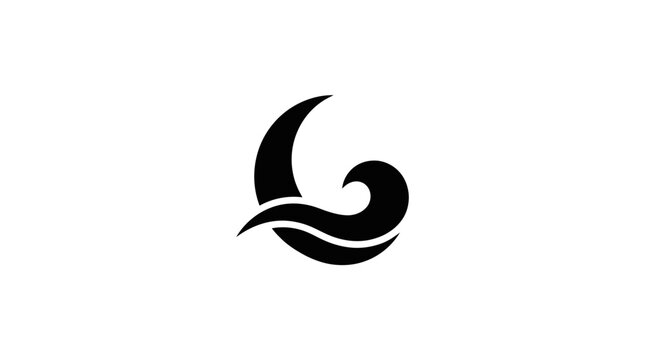 Crescent wave icon displays a minimalist black silhouette of a curved tide flowing within a circular frame.