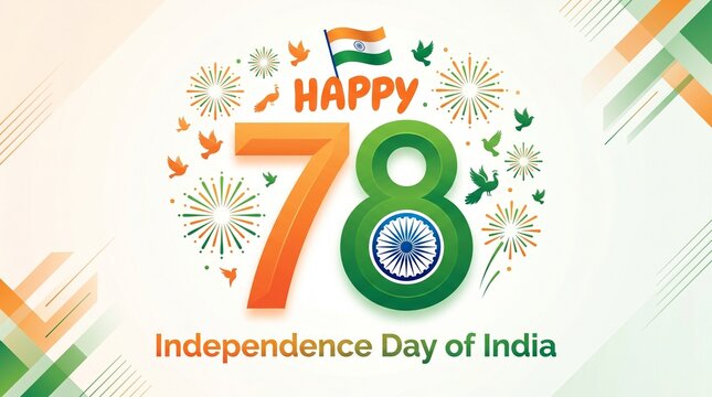 Happy 78th Independence day of India. Freedom celebration greeting card.