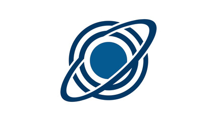 Planet symbolizes a celestial body with orbiting rings depicted in a solid blue minimalist icon style. © berkah